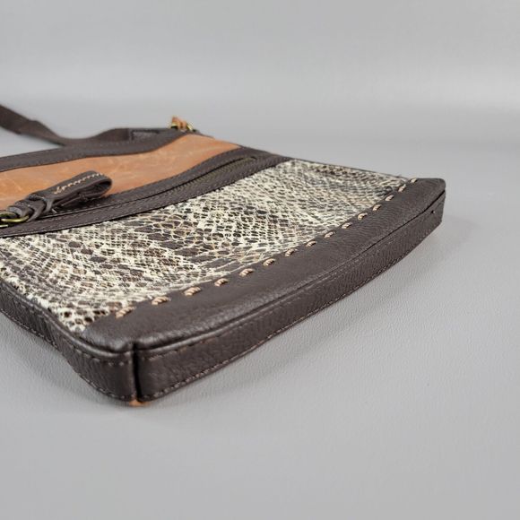 The Sak Womens Crossbody Purse Satchel Bag Snakeskin Leather Brown Size 8"x8" - Picture 6 of 14